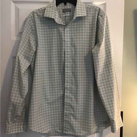 MICHAEL Michael Kors Other - Michael Kors Shirt Mens Large Green White‎ Check Long Sleeve Collar